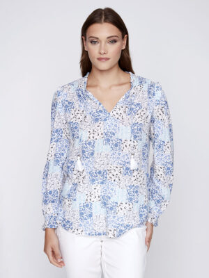 CoCo Y Club blouse 241-2264 long sleeves printed V-neck
