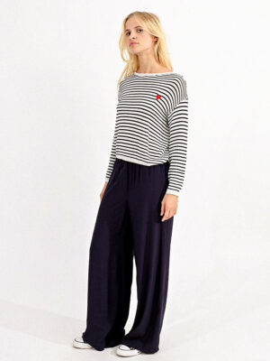 Molly Bracken EF1555CP sweater with navy stripes and V-neck at the back