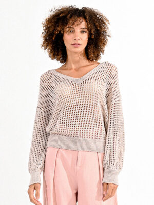 Molly Bracken sweater La1502CP openwork knit in beige