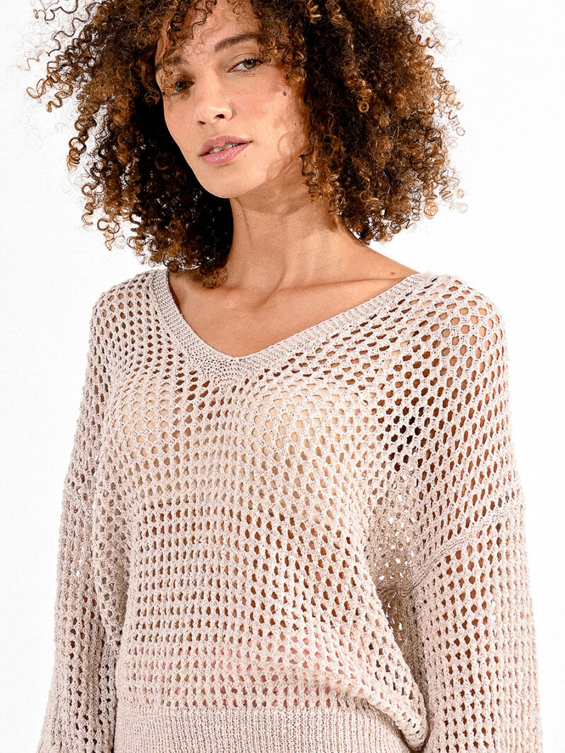 Molly Bracken sweater La1502CP openwork knit in beige