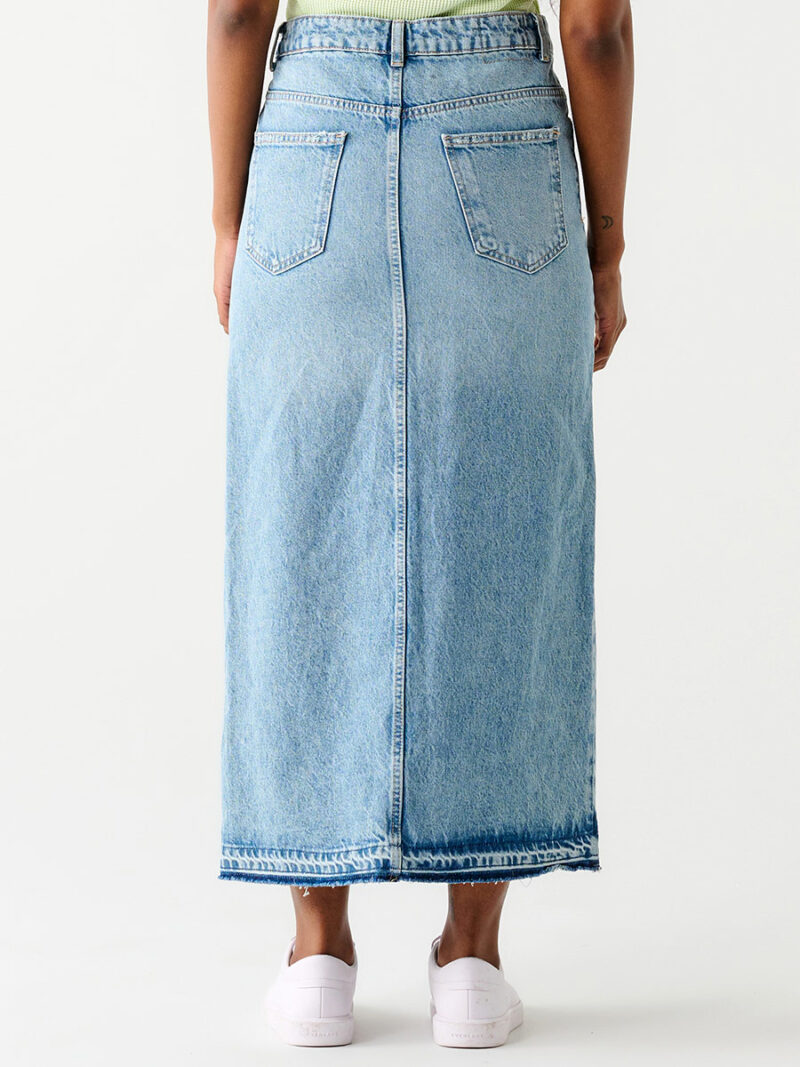Dex 2325251D long denim skirt with front slit in medium blue