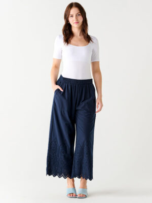 Black Tape pants 2322731T cotton, navy English embroidery
