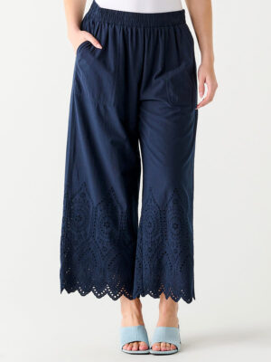 Black Tape pants 2322731T cotton, navy English embroidery