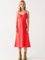 Dex red long Dress 2322557D cami with thin straps
