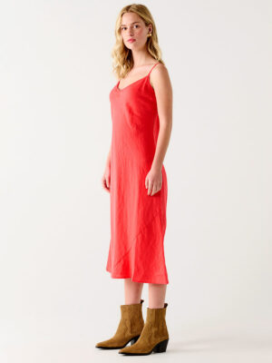Dex red long Dress 2322557D cami with thin straps