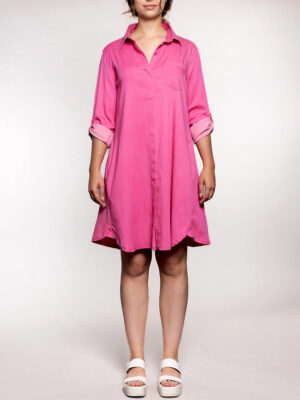 Carelli T2020 shirt dress in tencel with convertible sleeve pink