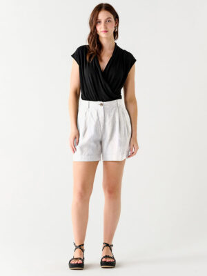 Shorts Black Tape 2322721T-plain linen blend white color