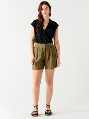 Shorts Black Tape 2322721T-plain linen blend khaki color