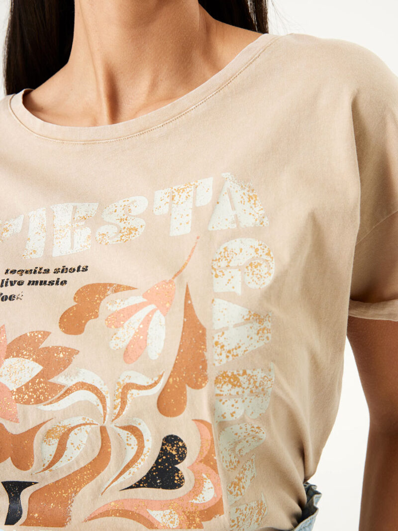 T-shirt Garcia P40203 imprimé manches courtes encolure ronde coton combo beige
