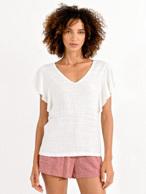 T-shirt Molly Bracken E1615CP manches volantées texturé couleur blanc