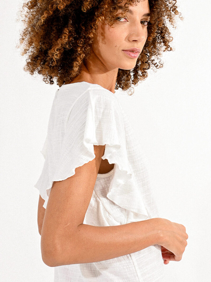Molly Bracken T-shirt E1615CP textured ruffled sleeves in white color
