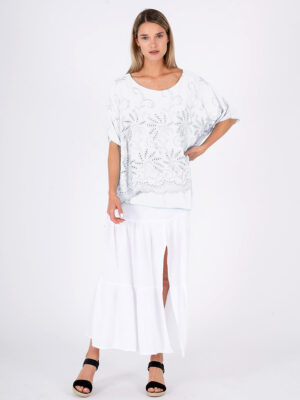 M Italy white Top 10-63475U short sleeves embroidered