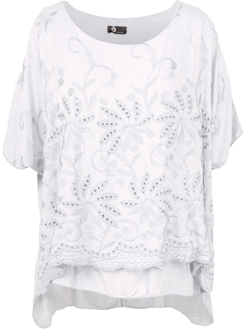 M Italy white Top 10-63475U short sleeves embroidered