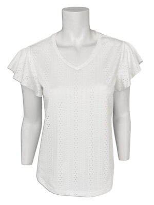Top Motion MOM4160 short sleeves stretchy pointelle texture white