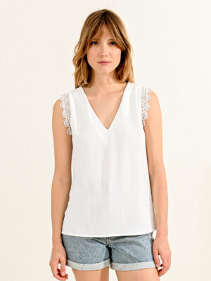 Molly Bracken tank top G885CP lace armholes in white color