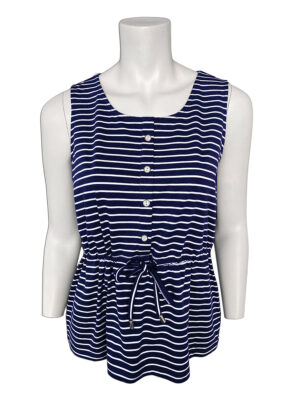 Motion MOM4101 camisole with navy and white stripes and button