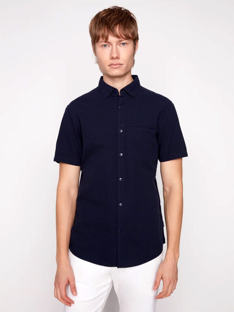 Projek Raw 144221 Short Sleeve Textured Cotton Shirt navy color