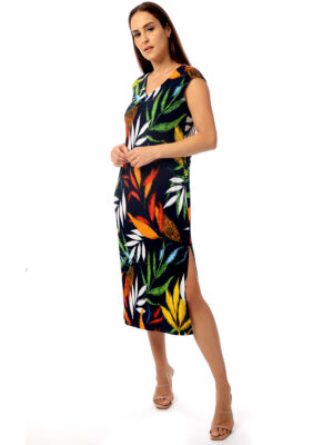 Long dress Bali 8289 printed short sleeves