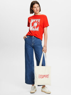 T-shirt Esprit 014EE1K327 manches courtes imprimé coupe ample couleur rouge