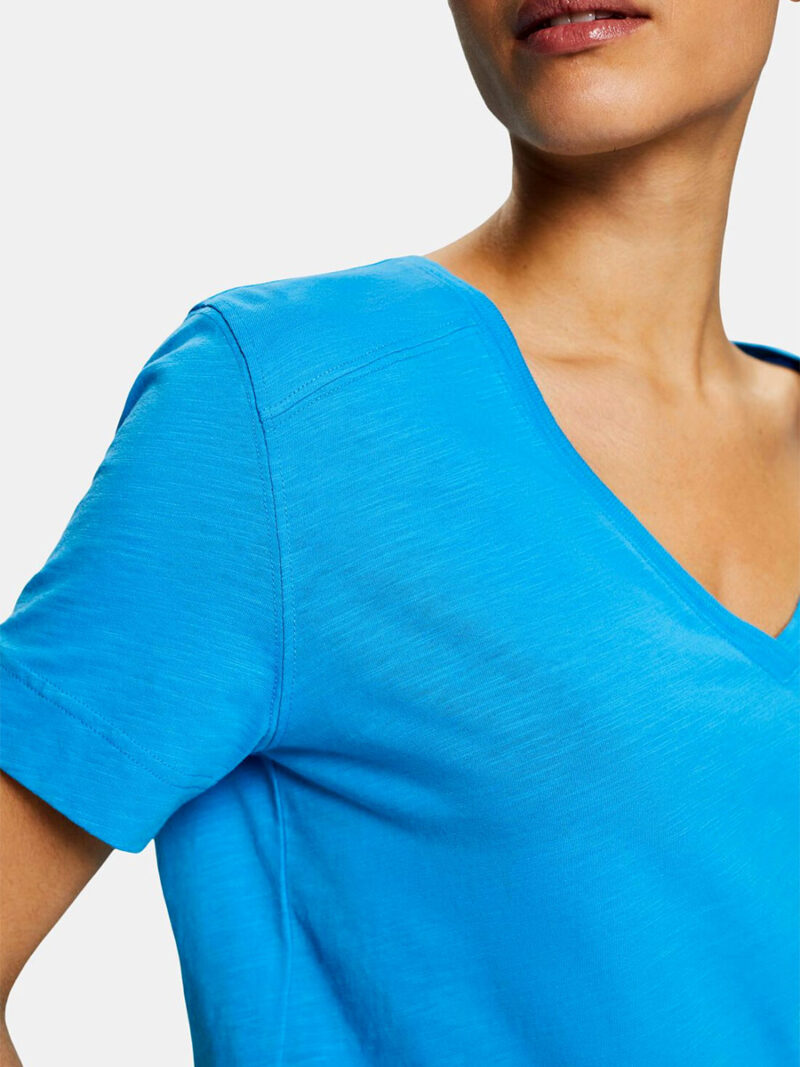 Esprit T-shirt 014EE1K338 short sleeves, V-neck blue color