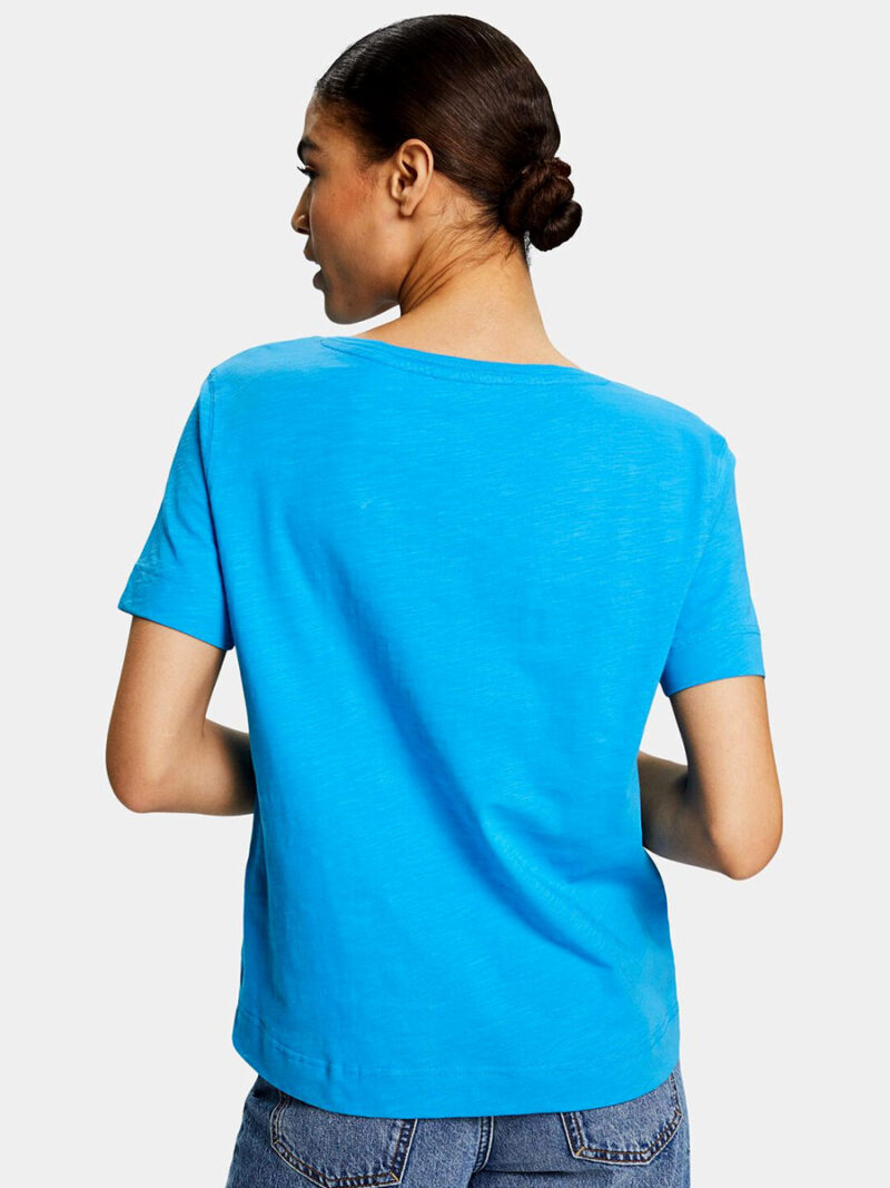 Esprit T-shirt 014EE1K338 short sleeves, V-neck blue color
