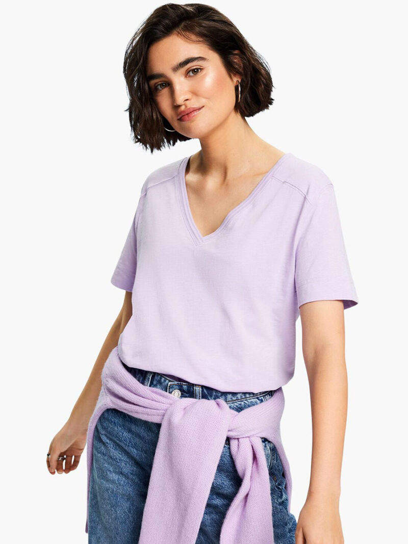 Esprit T-shirt 014EE1K338 short sleeves, V-neck lilac color