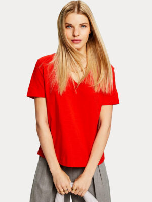 T-shirt Esprit 014EE1K338 manches courtes encolure V couleur rouge