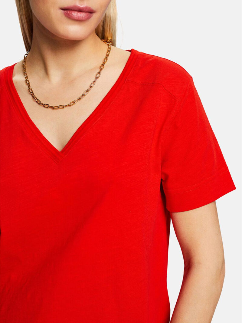 Esprit T-shirt 014EE1K338 short sleeves, V-neck red color