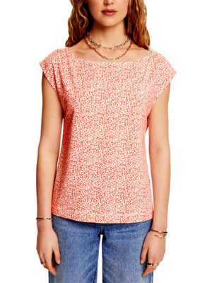 Esprit T-shirt 024EE1K318 short sleeves printed boat neck orange combo