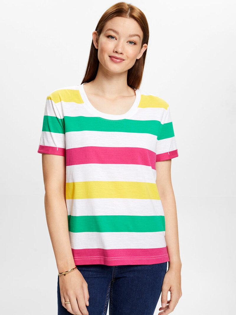Esprit T-shirt 994EE1K309 short sleeve multicolored stripes yellow combo