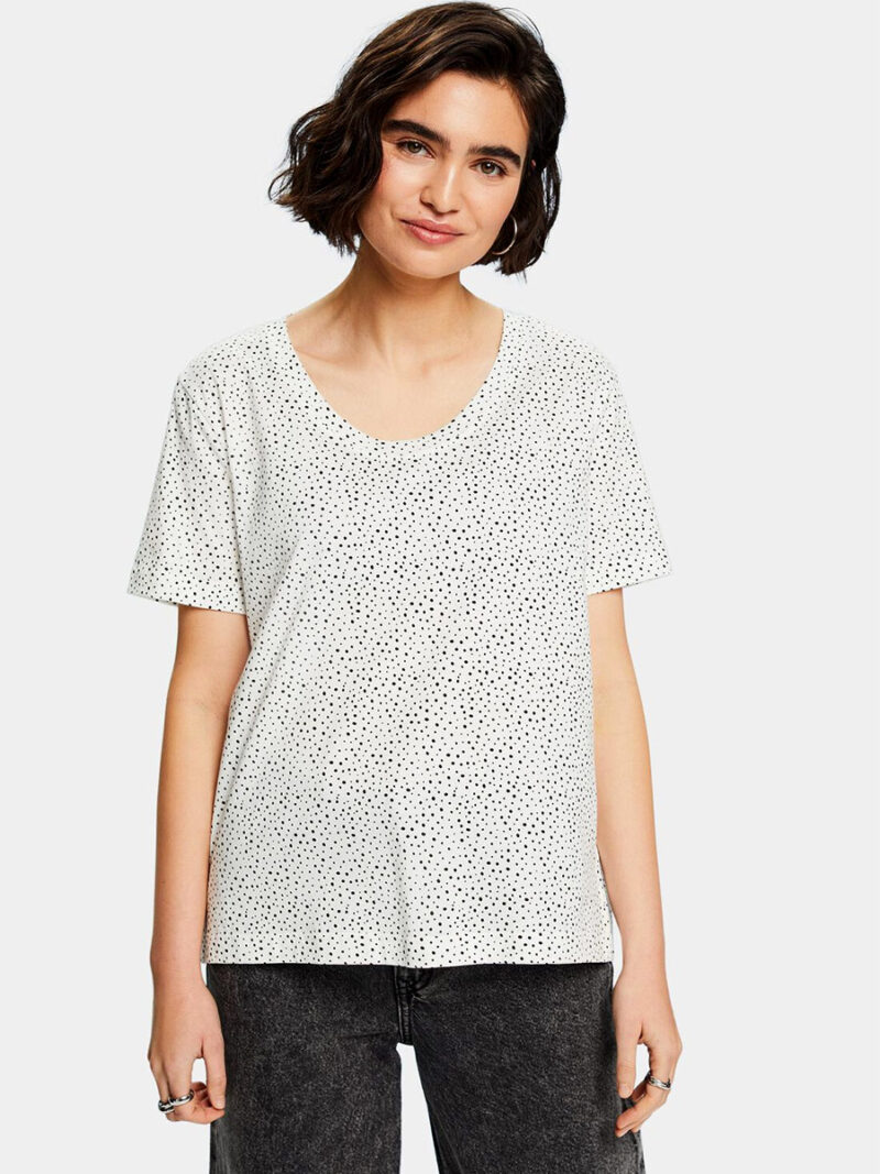 Esprit t-shirt 994EE1K310 loose combo print white black polka dots short sleeves