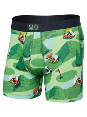 Boxer SAXX Vibe SXBM35-ECG super doux imprimé golf et cart sur fond vert