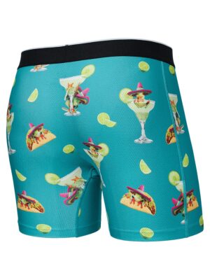 Boxer SAXX Volt SXBB29 STF texture maille imprimé cocktail et tacos sur fond aqua