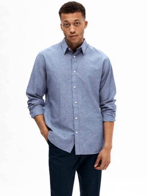Chemise Selected 16078867 manches longues look habillé couleur chambray