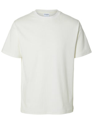 T-shirt Selected 16093730 manches courtes texture côtelé couleur blanc cassé