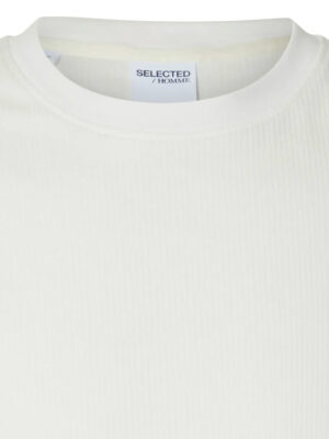 T-shirt Selected 16093730 manches courtes texture côtelé couleur blanc cassé