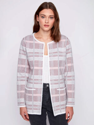 Cardigan CoCo Y Club 2425050 sans bouton à carreaux combo rose