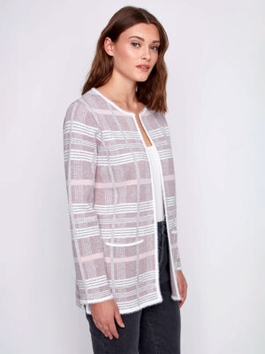 Cardigan CoCo Y Club 2425050 sans bouton à carreaux combo rose