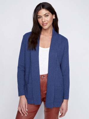 Cardigan CoCo Y Club 2425059 mi-long ouvert bleu indigo