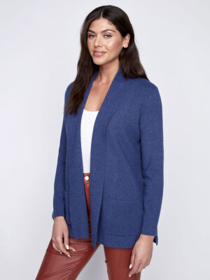 Cardigan CoCo Y Club 2425059 mi-long ouvert bleu indigo