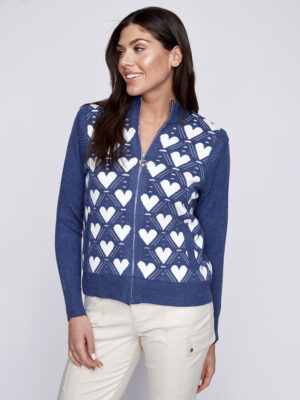 Cardigan Coco y Club 2425062 avec zip et coeurs combo bleu