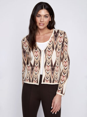 Chandail Cardigan Coco y Club 2425201 imprimé Aztèque manches longues combo brun