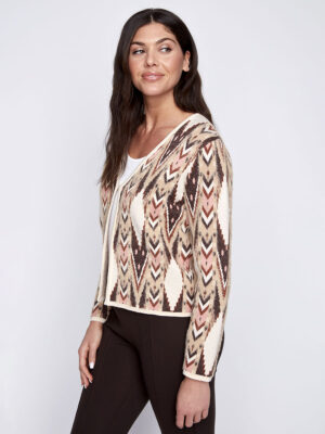 Chandail Cardigan Coco y Club 2425201 imprimé Aztèque manches longues combo brun