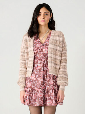 Chandail Cardigan Dex 2427499D court ouvert avec rayures beige mélange