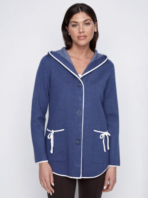 Cardigan CoCo Y Club 2425056 boutonné lacé au dos couleur bleu