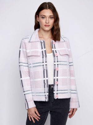 Manteau CoCo Y Club 2425051 boutonné à carreaux combo rose